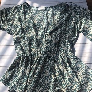 Floral green button up shirt!